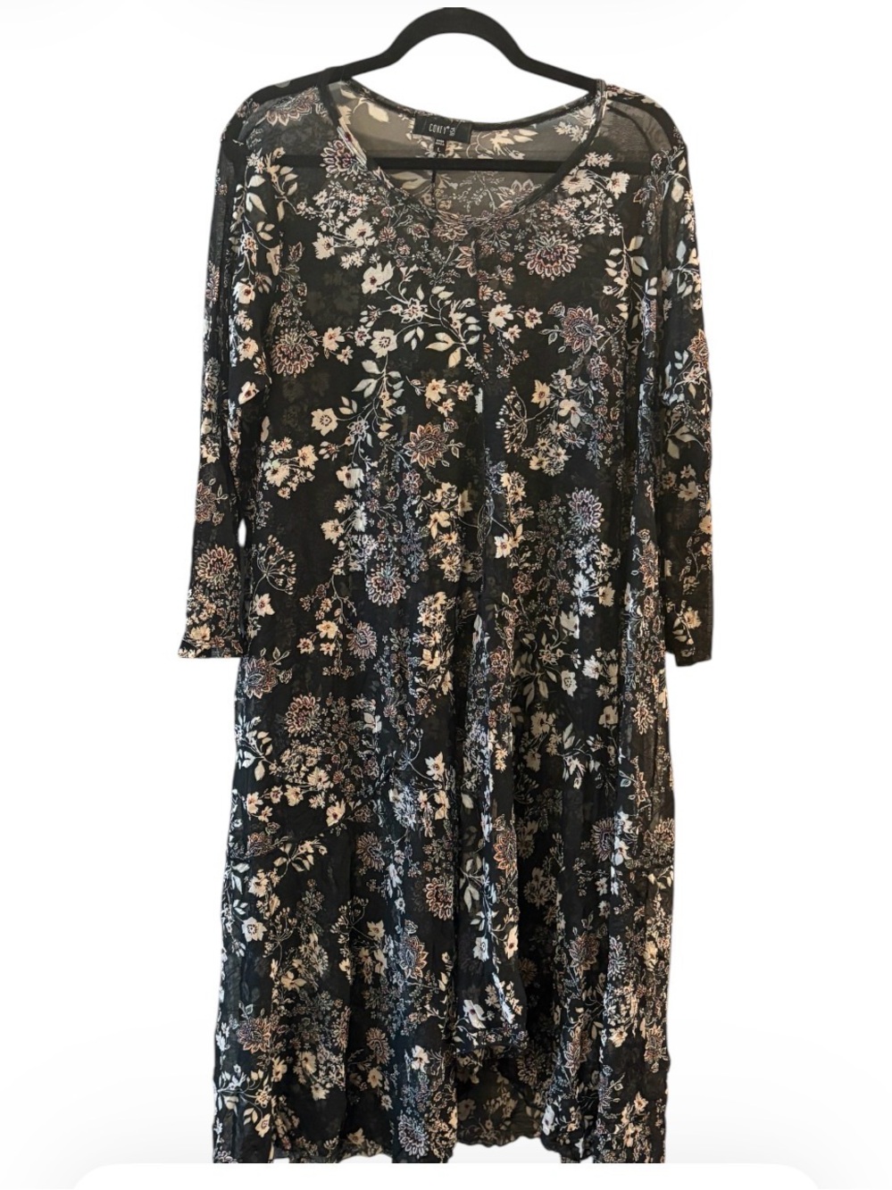 🌿 Confy USA Sheer Floral Boho Tunic Dress Cover-Up – Size L